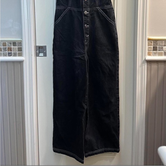 BDG Urban Outfitters Denim Button Up Jumpsuit Black Wide Leg - Picture 2 of 4